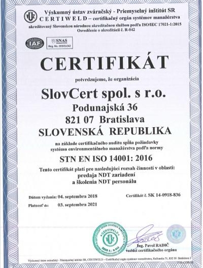 Certifikácia ISO 14001: 2016